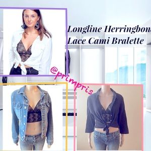 Longline Herringbone Lace Cami Bralette NWT